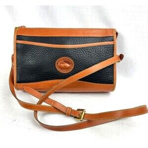 Vintage Dooney & Bourke Shoulder Bag Purse Crossbody Black Brown Brass Hardware